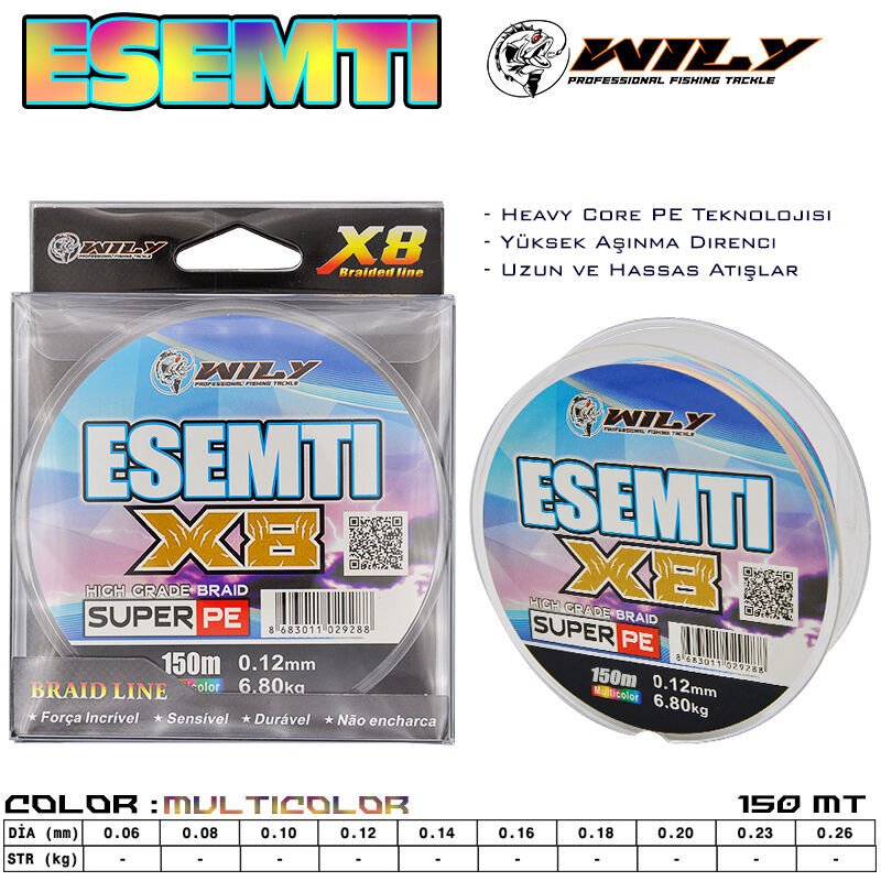Wily Esemti 8 Kat İp Misina 150 mt Multi Color 0,23