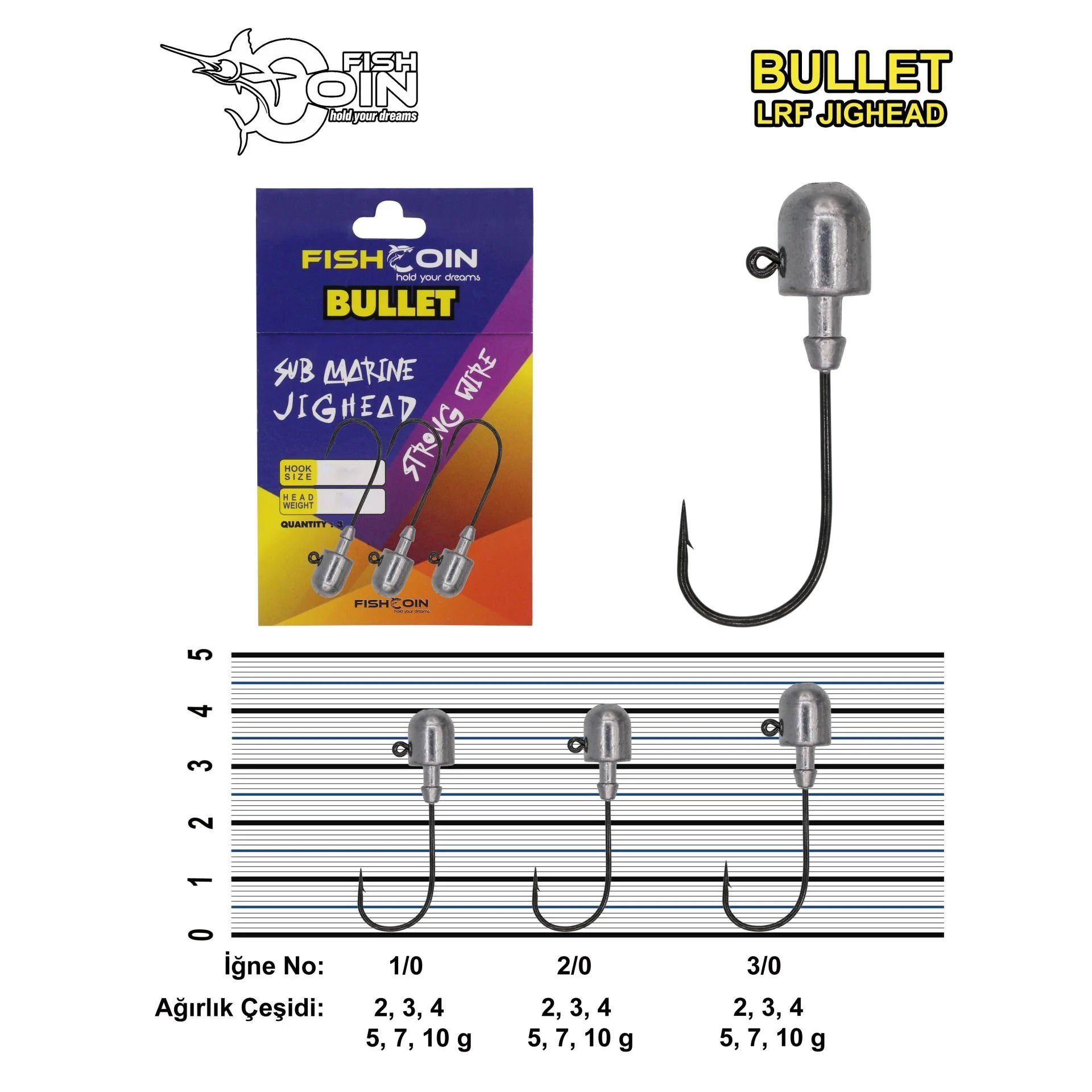Fishcoin Bullet Jighead 3/0-4 gr