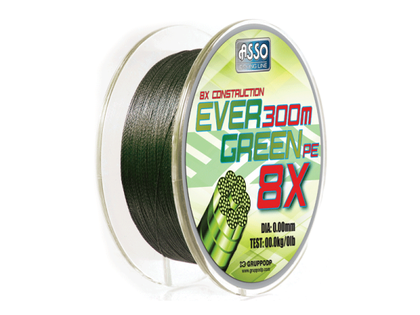 Asso Ever Green 8 Örgü Mumlu İp Misina 300MT NO: 0,41MM / 300MT. / 60,00 LB
