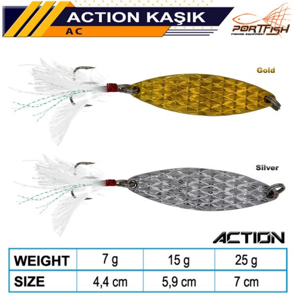 Portfish Action Kaşık Tüylü Tek İğne  Gold 25 gr (Silver)