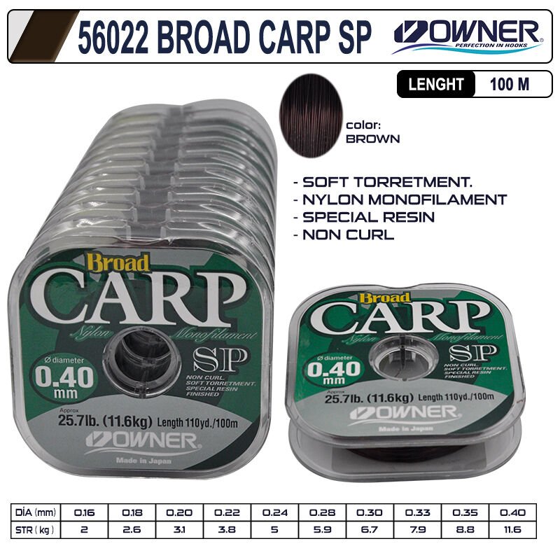 Owner 56022 mm Broad Carp Sp 100m Brown Misina 0,30