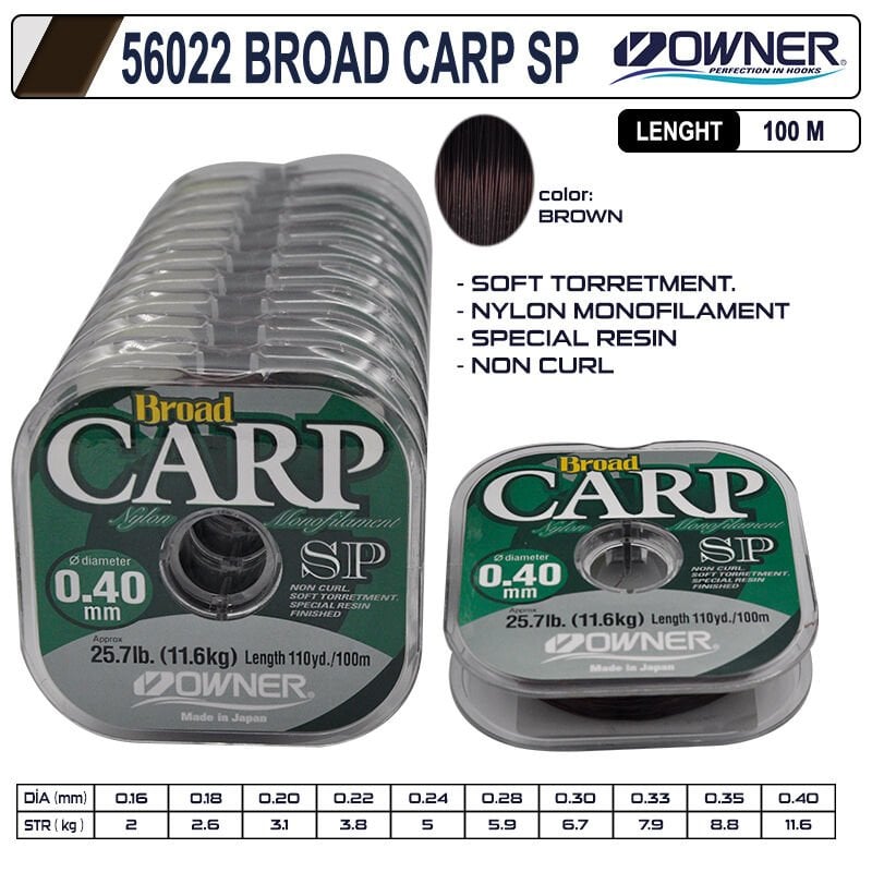 Owner 56022 mm Broad Carp Sp 100m Brown Misina 0,33