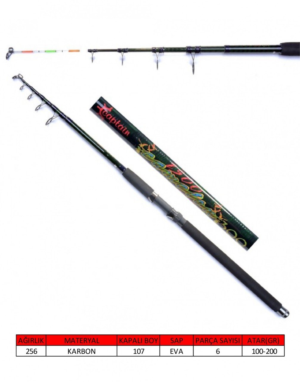 Captain 1500 Camelon Teleskopik Kamış 100-200gr Atar