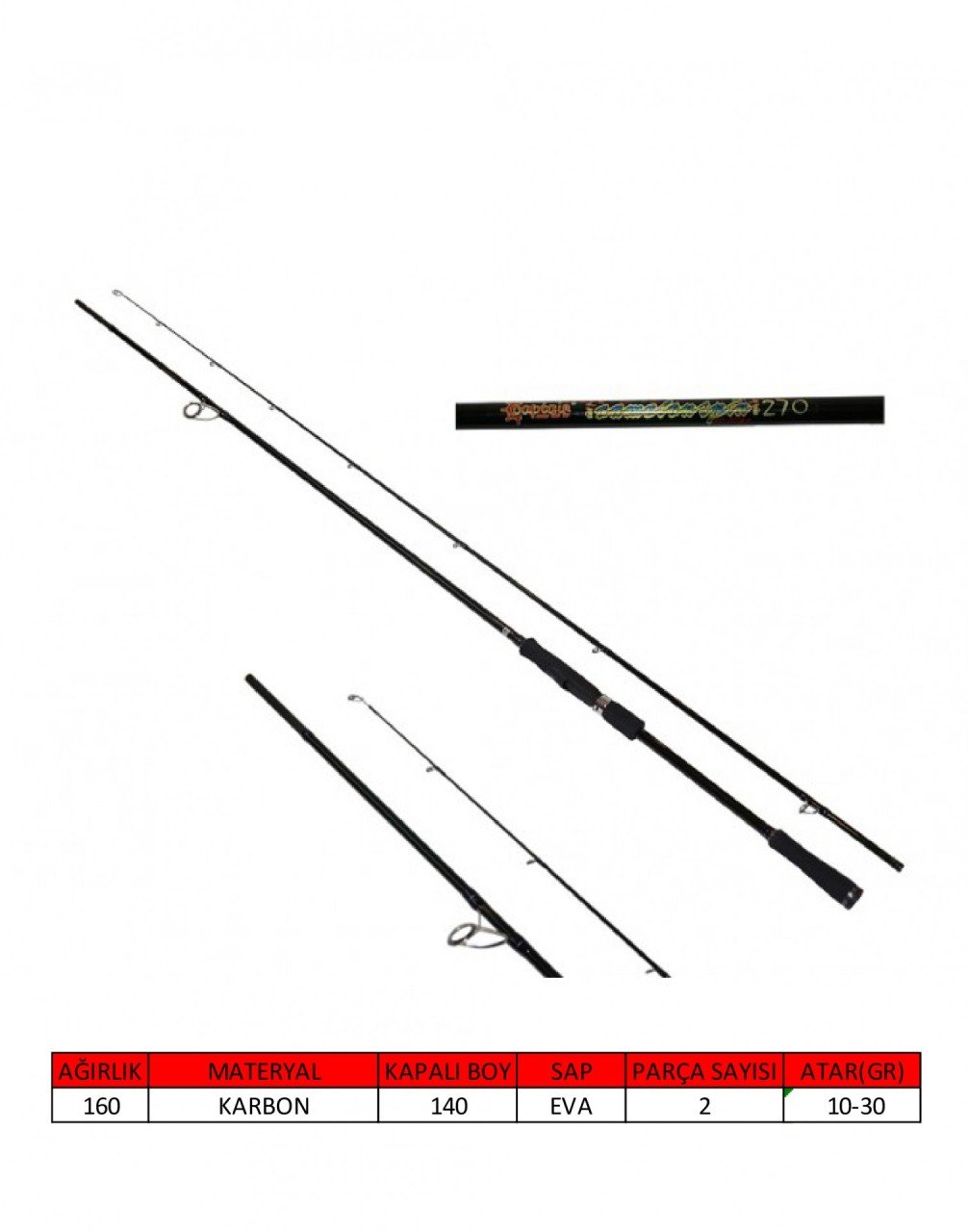 Captain 1512 Camelon Spin 2 Parça Spin Kamış 10-30gr Atar