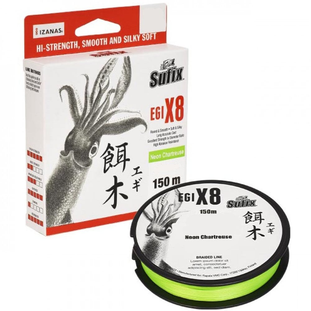 Sufix Egi x8 İp Misina NEON CHARTREUSE - 0.08MM - 150M - 4.1KG