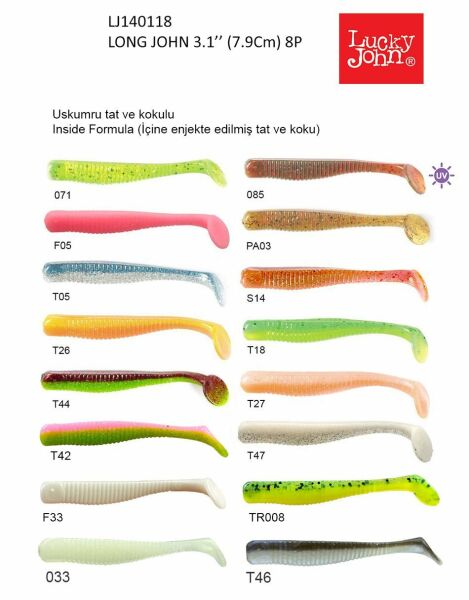 Lucky John Long John 3.1'' (7.87 cm) 8P Silikon Yem 033