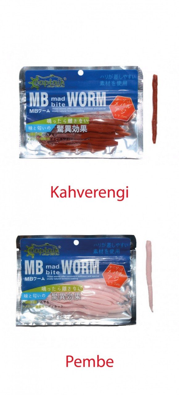 Captain 3460 Mad Bite Toprak Solucanı 8cm Aromalı Silikon Yem 12'li Paket Kahverengi