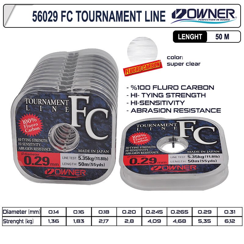 Owner 56029 Tournament Fc 50m Super Clear Fluorocarbon Misina 0,29 mm