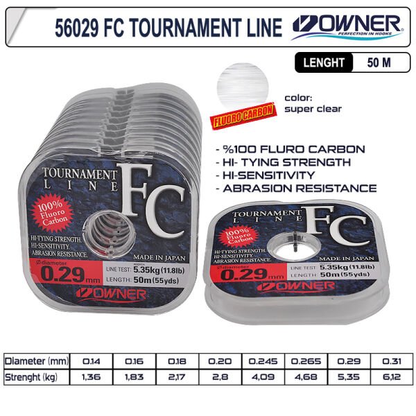 Owner 56029 Tournament Fc 50m Super Clear Fluorocarbon Misina 0,29 mm