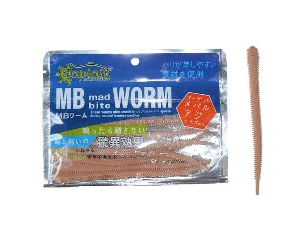 Captain 3456 Mad Bite Worm 10cm Aromalı LRF Silikonu 1.3gr 15'li Paket Kahverengi