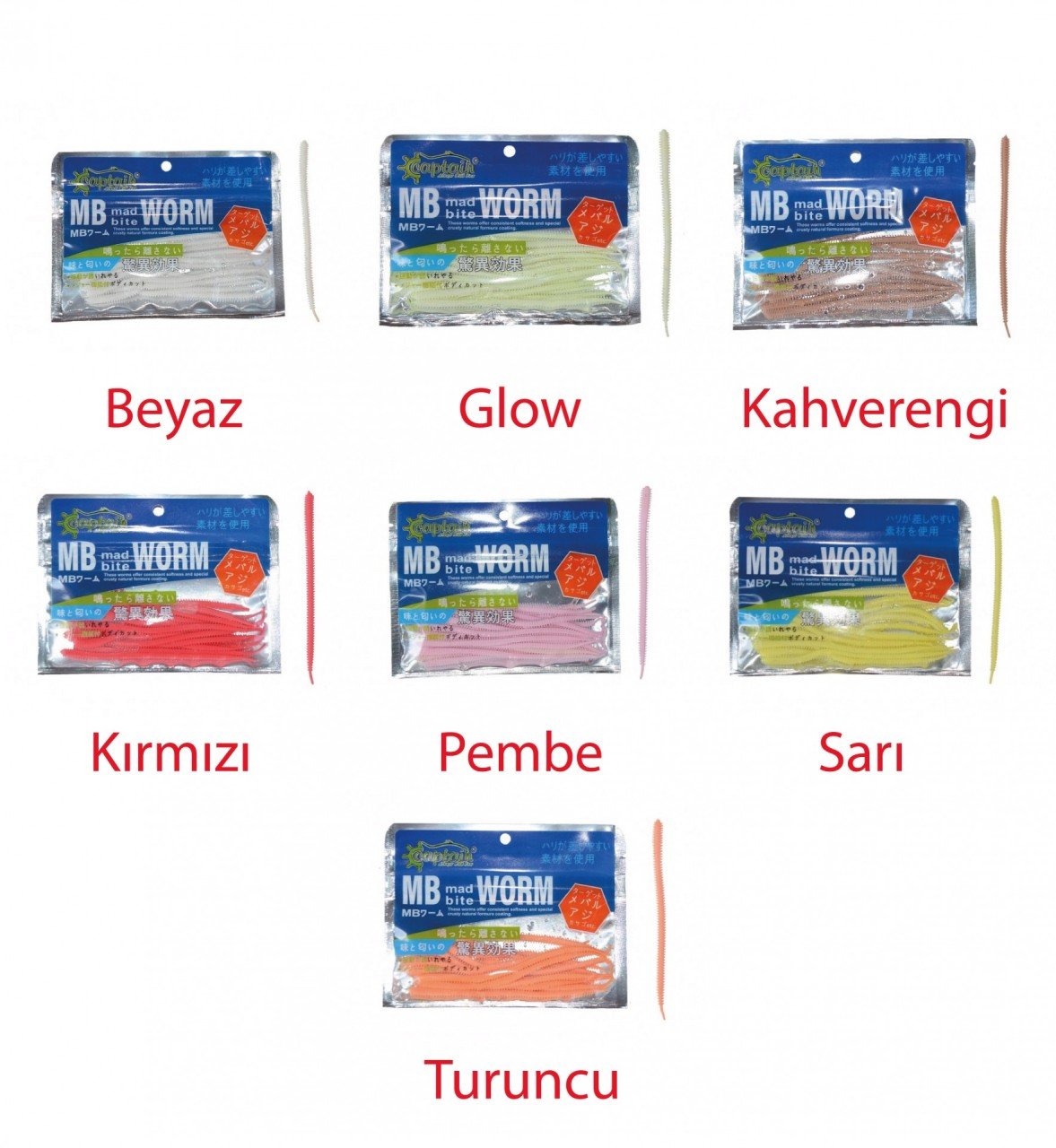 Captain 3456 Mad Bite Worm 10cm Aromalı LRF Silikonu 1.3gr 15'li Paket Kırmızı