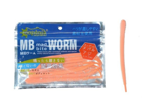 Captain 3456 Mad Bite Worm 10cm Aromalı LRF Silikonu 1.3gr 15'li Paket Turuncu