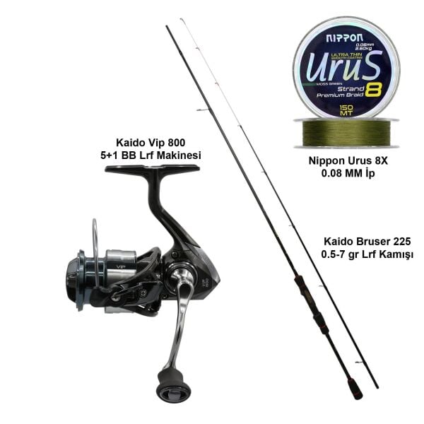Kaido Bruser 225 0.5-7 gr Lrf Kamışı + Kaido Vip 800 Lrf Olta Makinesi
