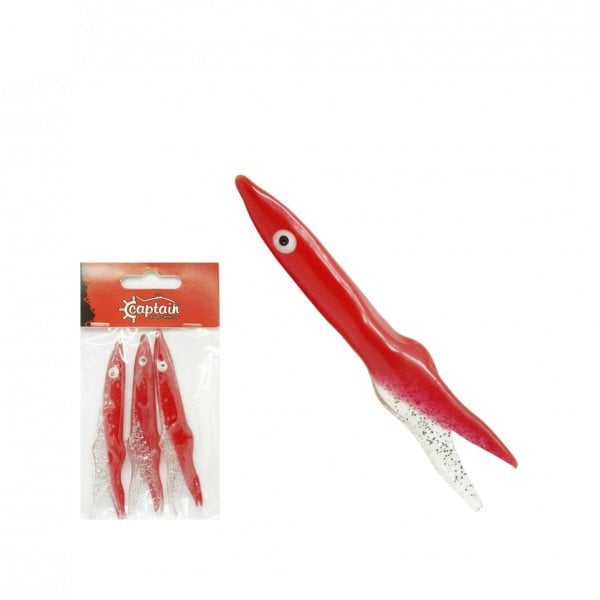 Captain 3580 Octopus Glitter 8cm Sübye 3'lü Paket Suni Yem Kırmızı