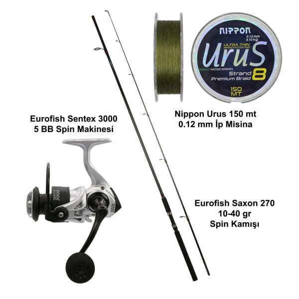 Eurofish Saxon 270 cm 10-40 gr + Eurofish Sentex Gri 3000 Spin Olta Seti