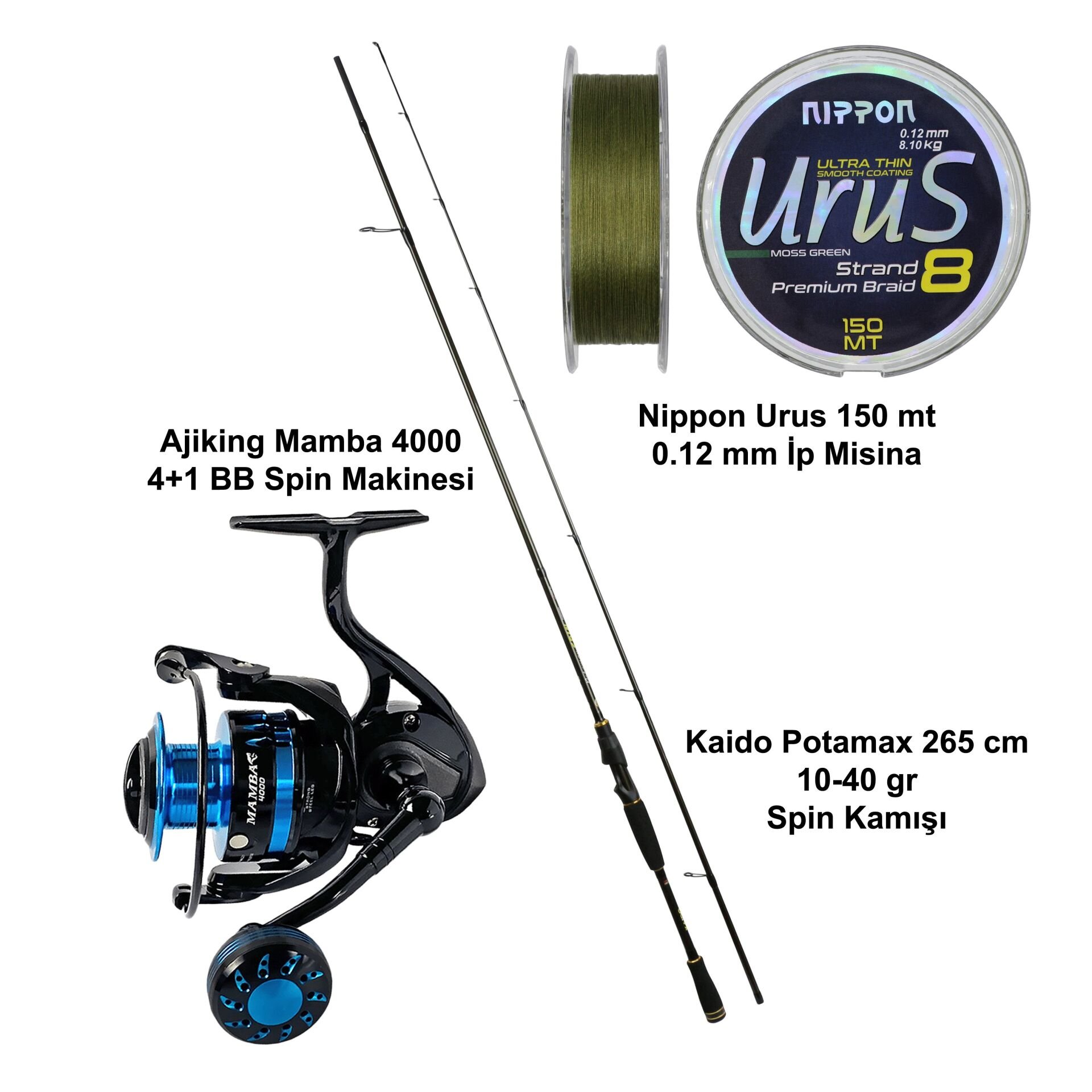 Kaido Potamax 265 cm 10-40 gr + Ajiking Mamba 4000 Spin Olta Seti