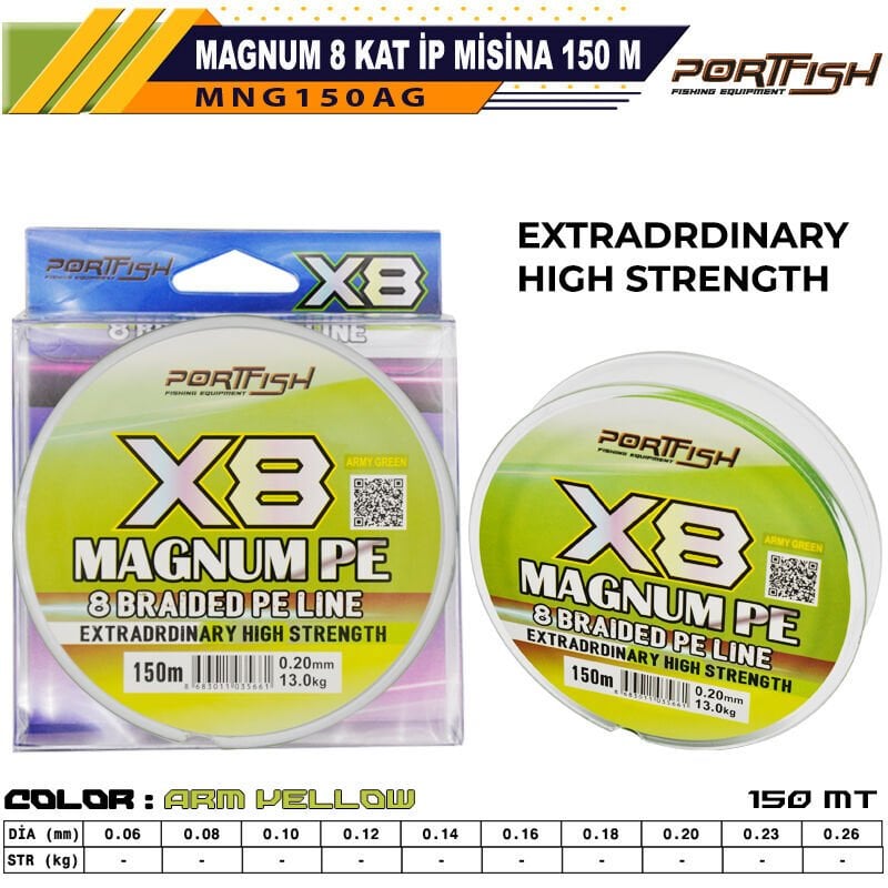 Wily Magnum 8 Kat İp Misina 150 mt Askeri Yeşil 0,06