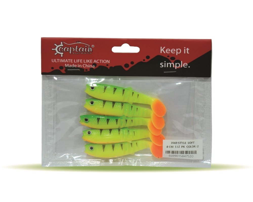 Captain 3569 Style Soft 8cm Levrek Silikonu 5'li Paket Suni Yem 2