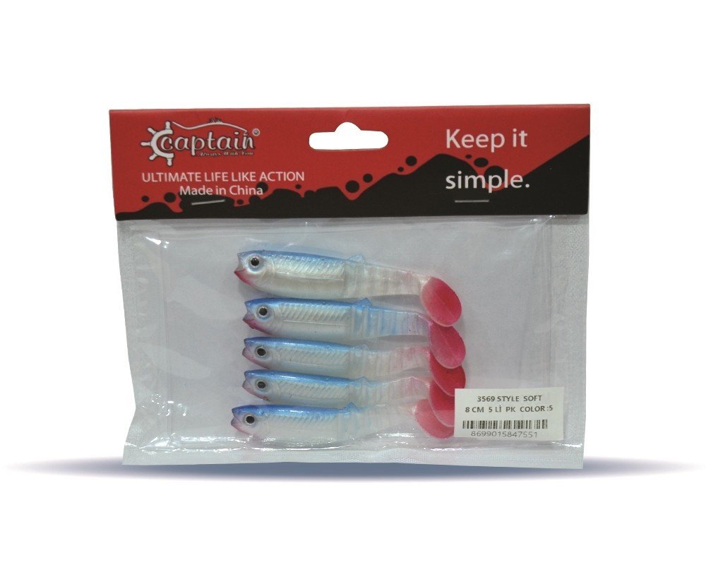Captain 3569 Style Soft 8cm Levrek Silikonu 5'li Paket Suni Yem 5