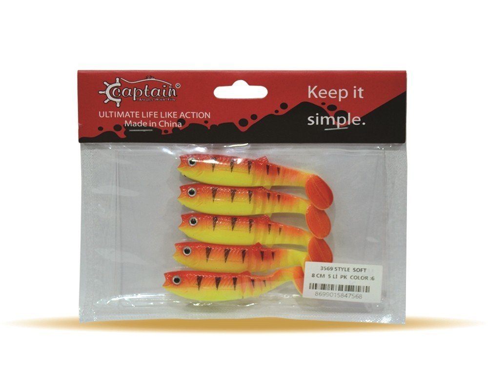 Captain 3569 Style Soft 8cm Levrek Silikonu 5'li Paket Suni Yem 6