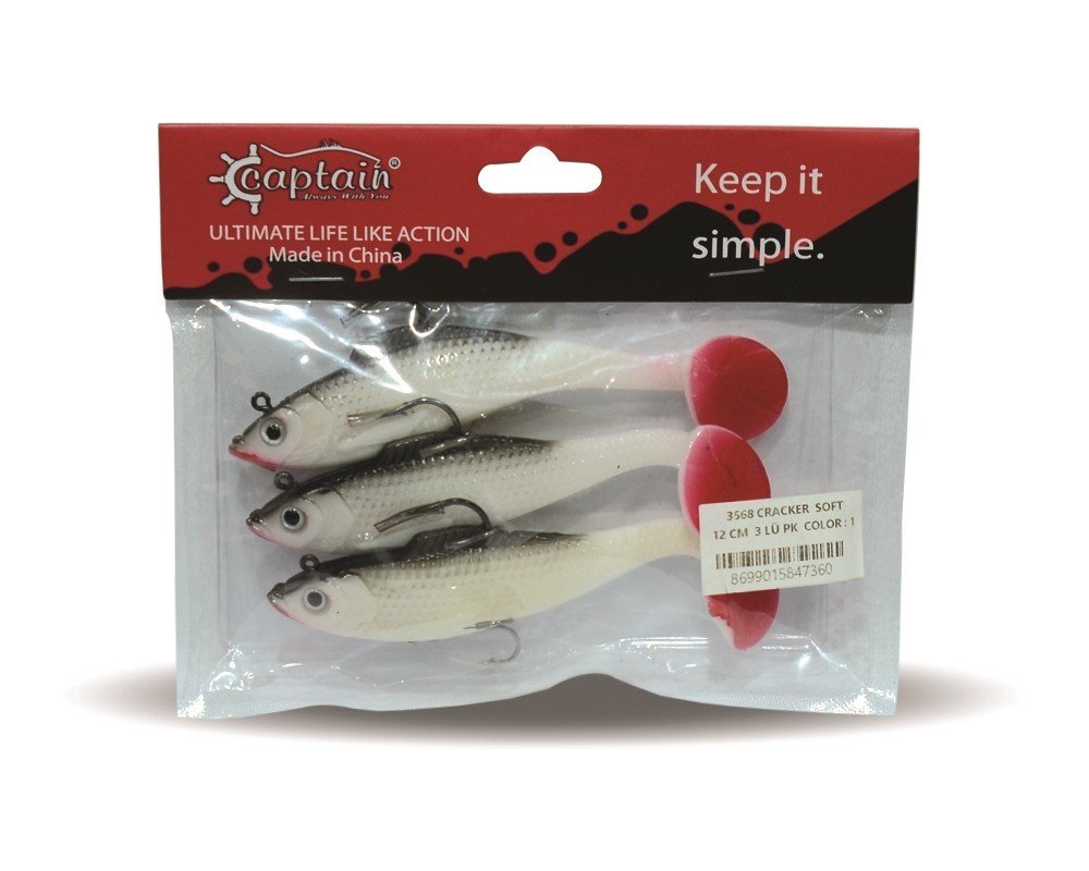 Captain 3568 Cracker Soft 12cm Levrek Turna Silikonu 3'lü Set Suni Balık 1