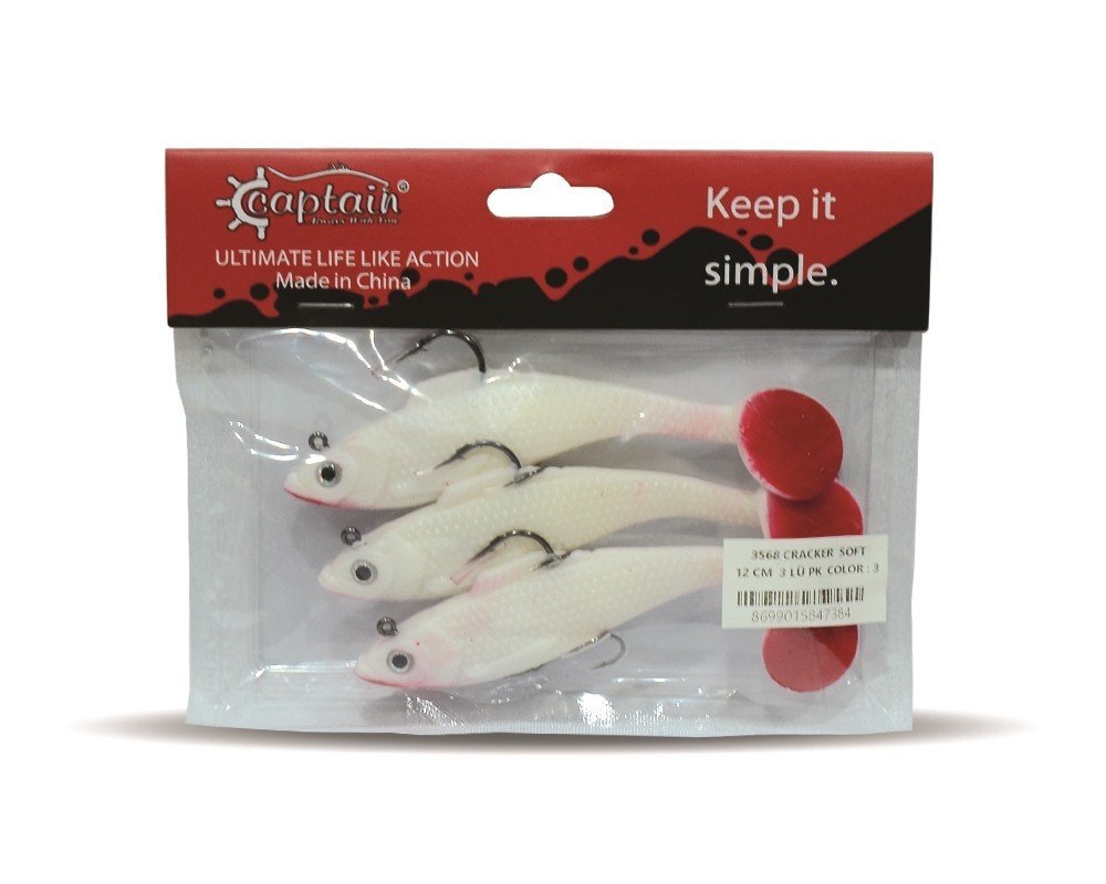 Captain 3568 Cracker Soft 12cm Levrek Turna Silikonu 3'lü Set Suni Balık 3