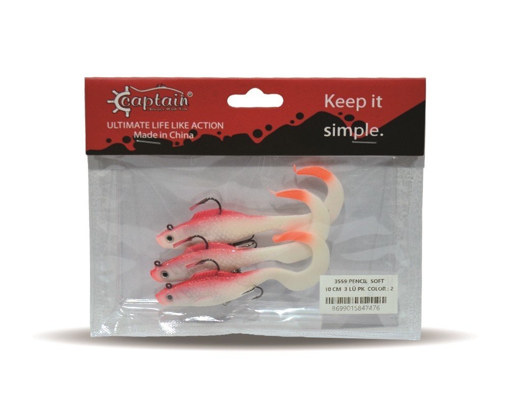 Captain 3559 Pencil Soft 10cm Levrek Silikonu 3'lü Suni Balık 2
