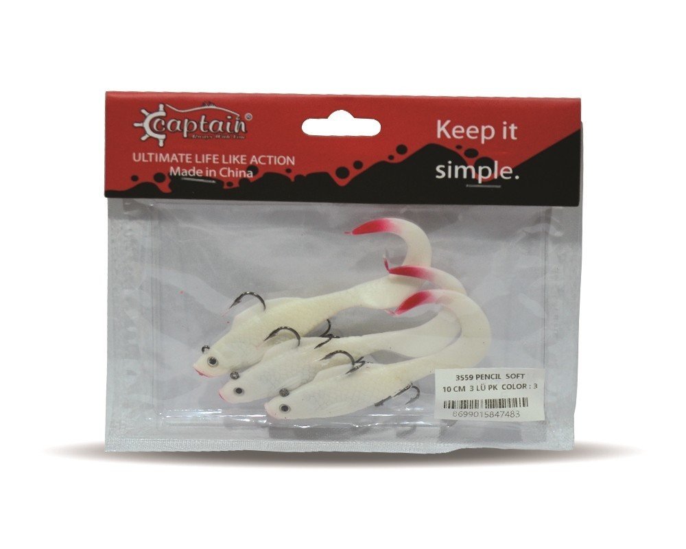 Captain 3559 Pencil Soft 10cm Levrek Silikonu 3'lü Suni Balık 3