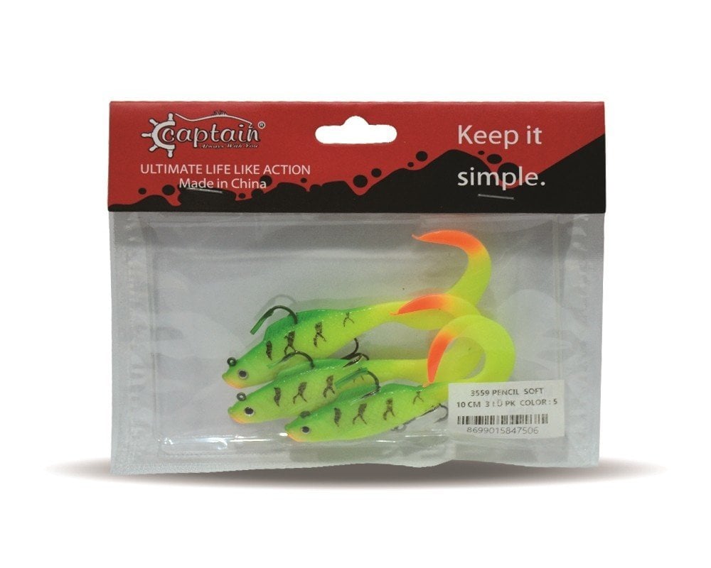 Captain 3559 Pencil Soft 10cm Levrek Silikonu 3'lü Suni Balık 5
