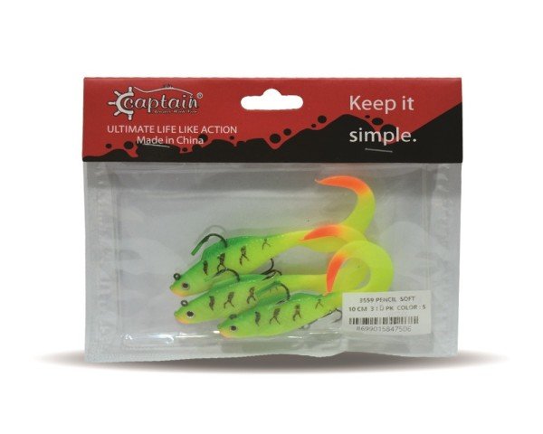Captain 3559 Pencil Soft 10cm Levrek Silikonu 3'lü Suni Balık 5