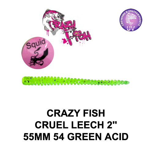 CRAZY FISH CRUEL LEECH 55 MM COLOR: 54-6 GREEN ACID (KALAMAR KOKULU)