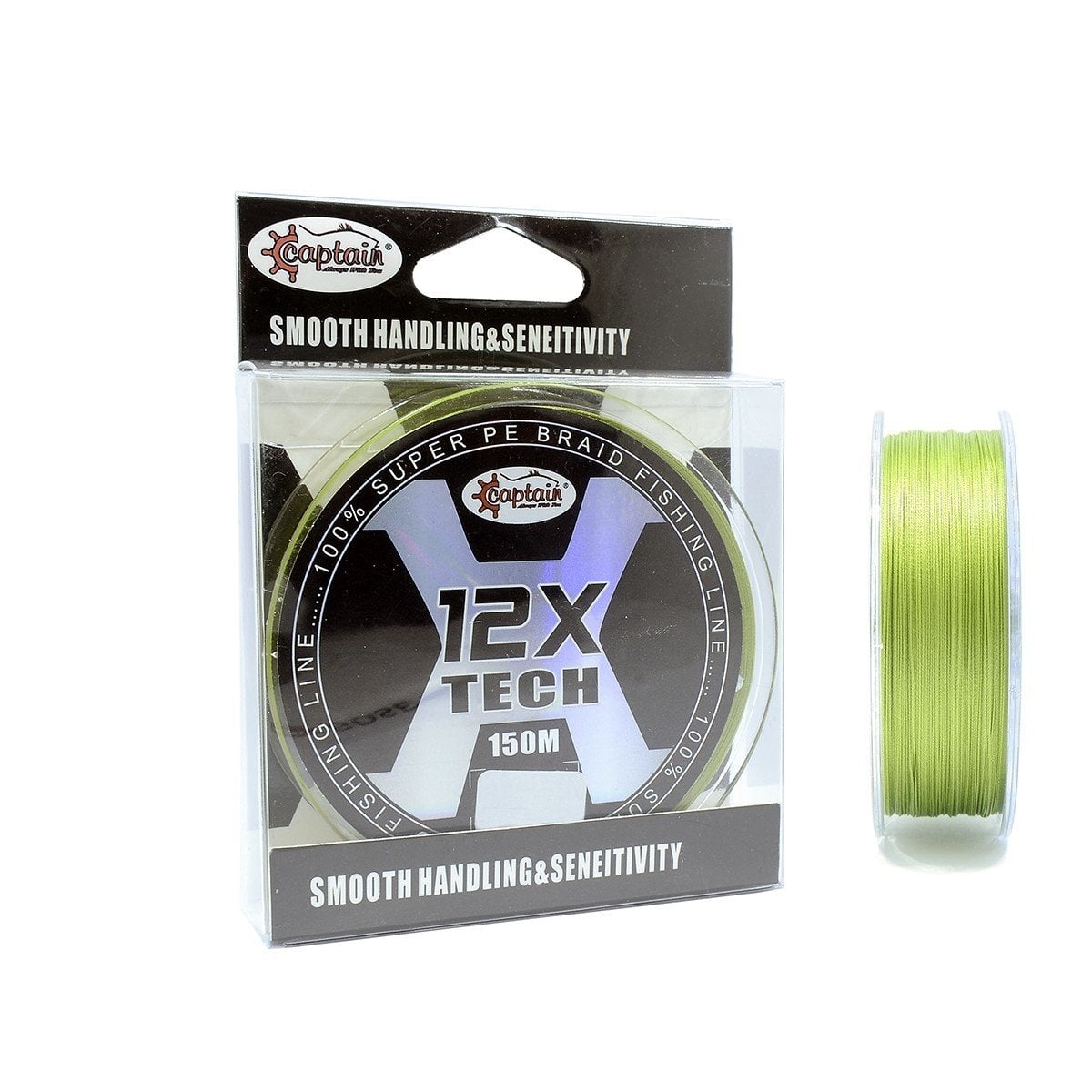 Captain 12Tech PE 12 Örgü Spin İp Misina 150mt A.Yeşil 0.08 mm