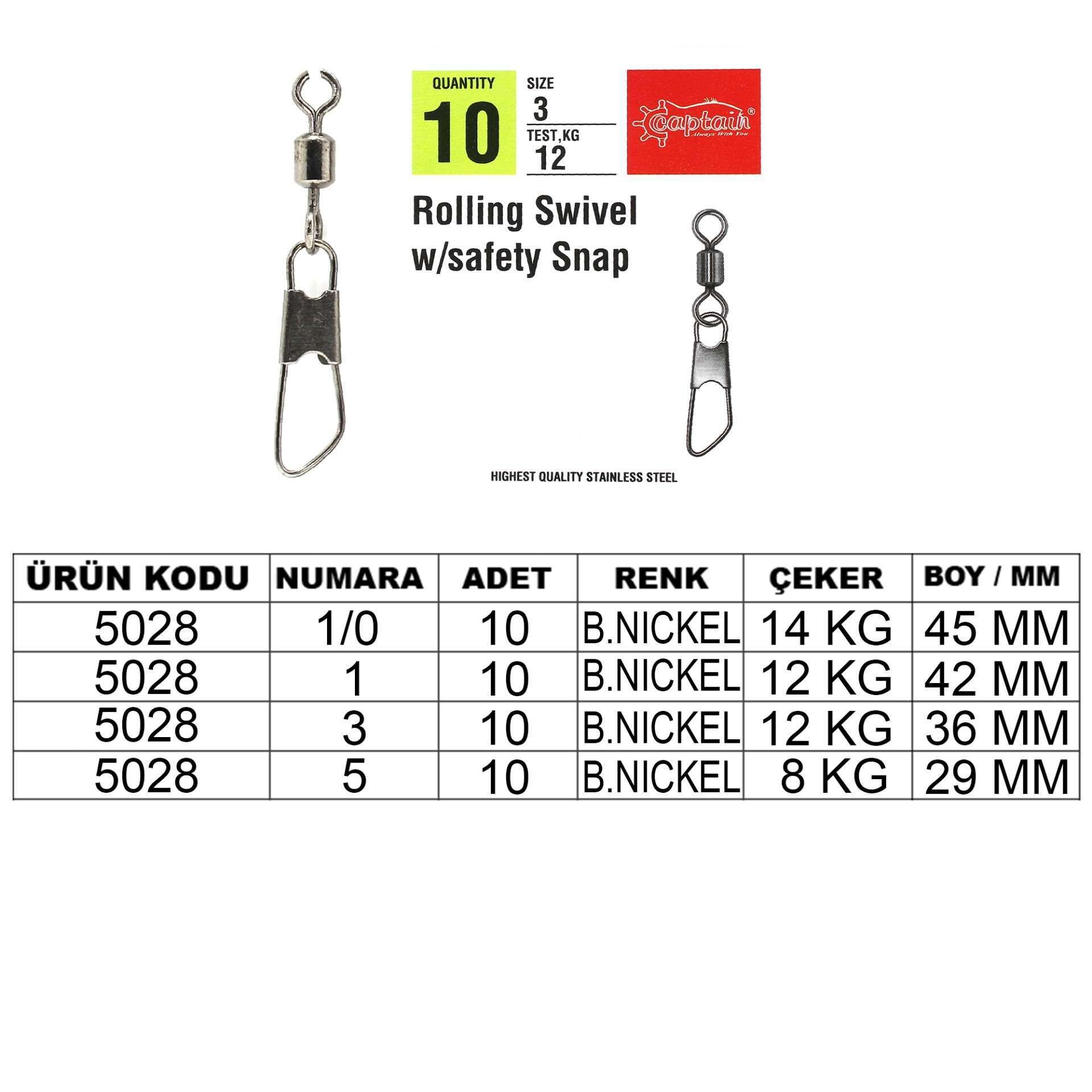 Captain 5028 Klips Safety 10lu Paket Black Nikel