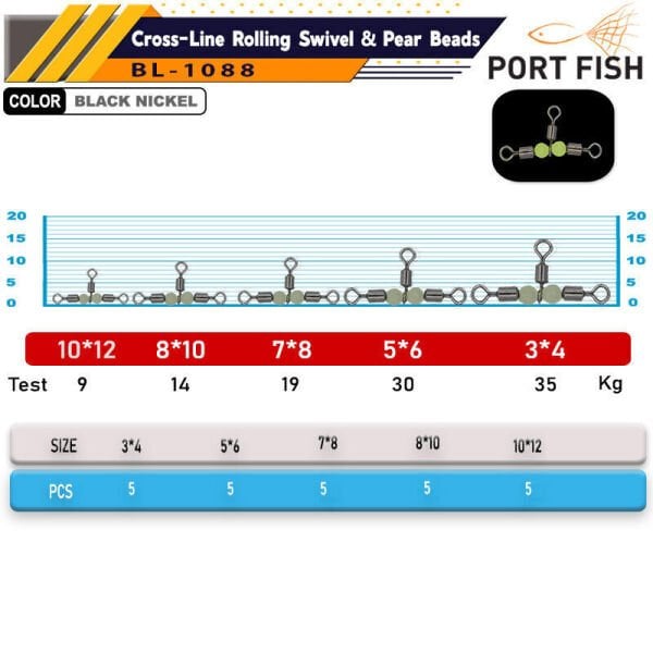 Portfish BL-1088 Üçlü Fosforlu Bilyalı Fırdöndü