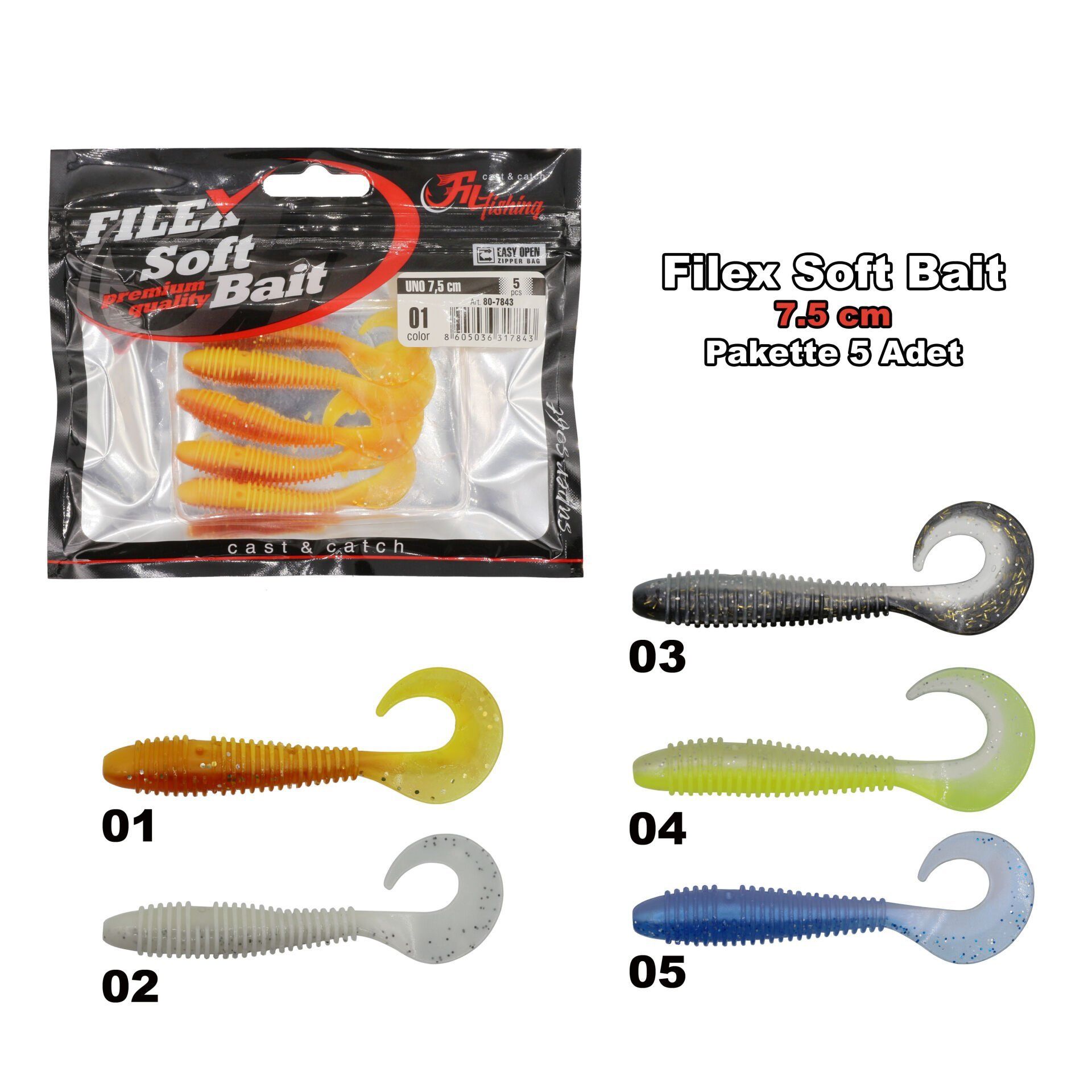 Filex Soft Bait Orak Kuyruklu Silikon Balık 7.5 cm 04
