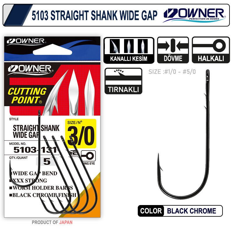 Owner 5103  Straight Shank Wide Gap Uzun Pala Lüfer İğnesi 1-0