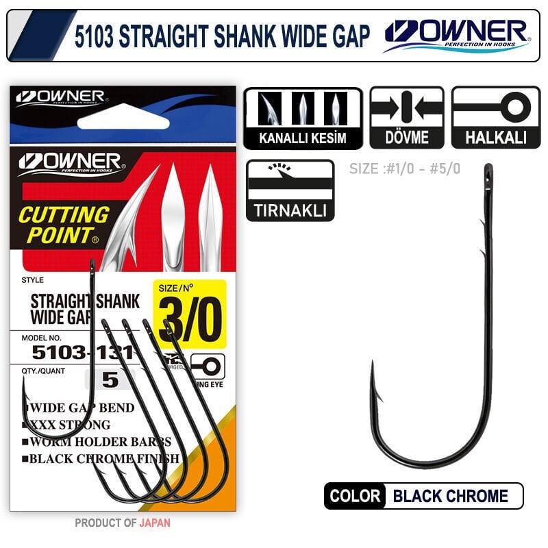 Owner 5103  Straight Shank Wide Gap Uzun Pala Lüfer İğnesi 4-0
