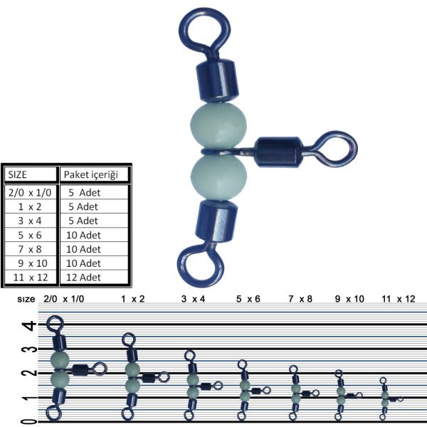 Inox Boncuklu Bilyalı Üçlü Fırdöndü 10lu 10x12