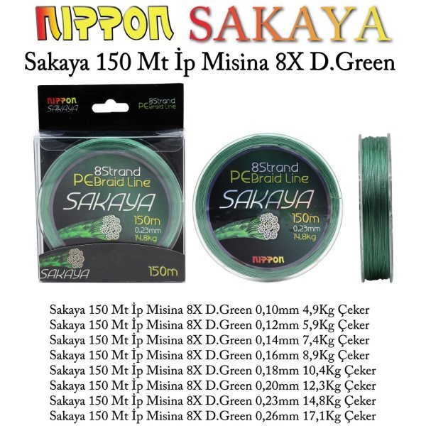 Sakaya 150 Mt İp Misina 8X D.Green 0,10 mm
