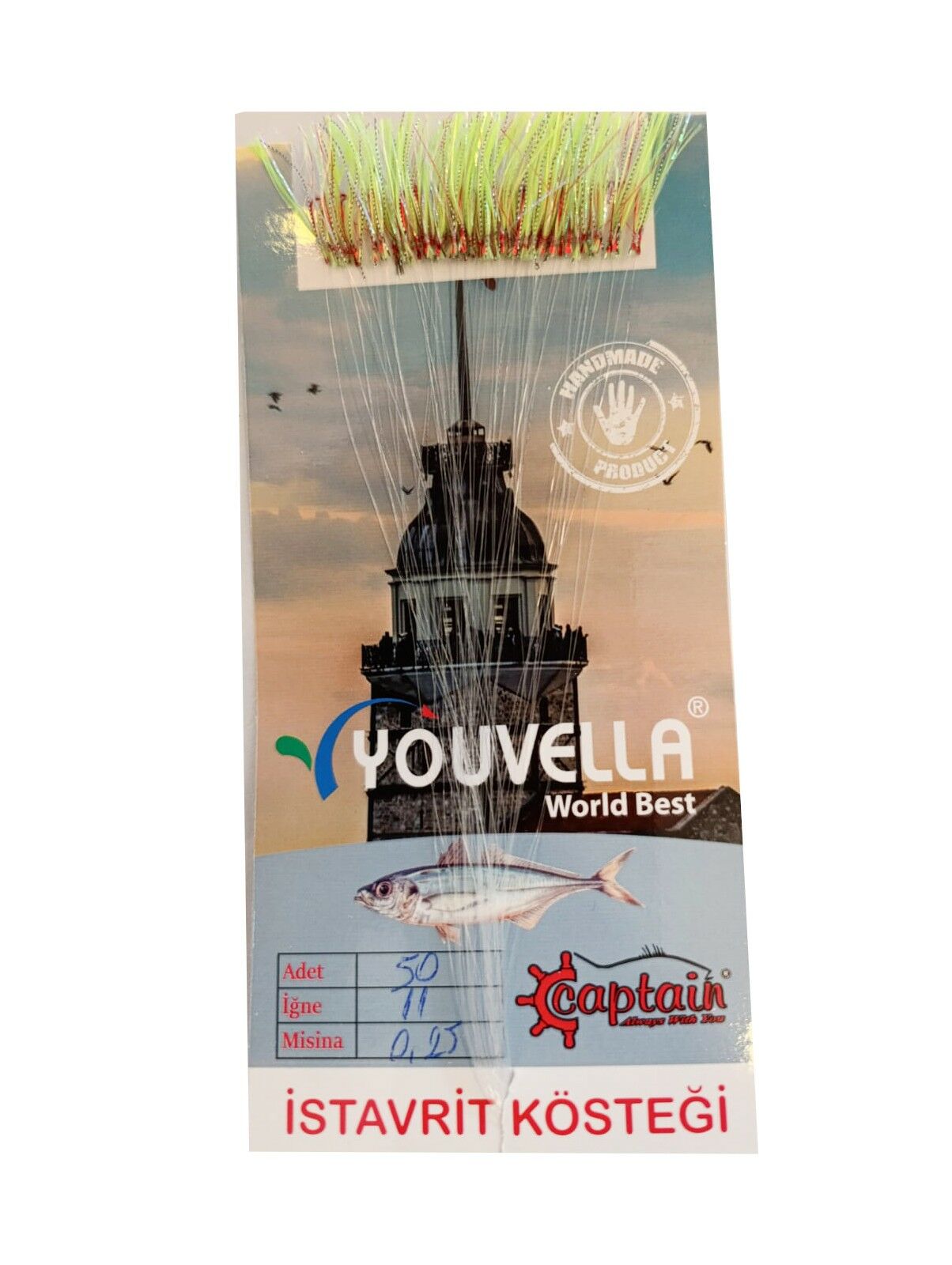 İstavrit Kösteği UV-GLOW Simli Youvella Kartonda 50 Kırmızı İğne 0.15mm Köstek 70
