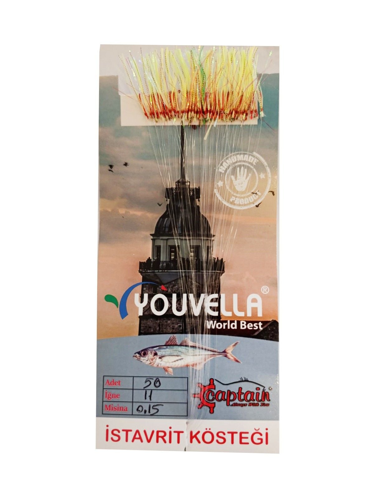 İstavrit Kösteği UV-GLOW Simli Youvella Kartonda 50 Kırmızı İğne 0.15mm Köstek 76