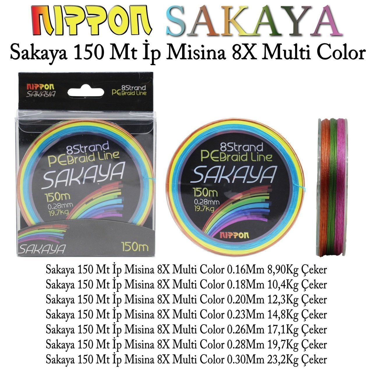 Sakaya 150 Mt İp Misina 8X Multi Color 0,16 mm