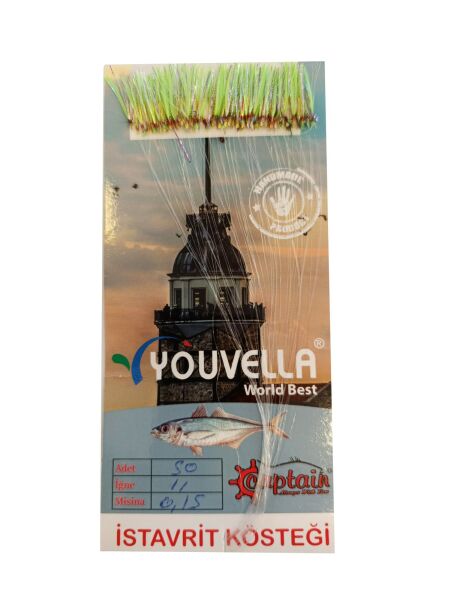 İstavrit Kösteği UV-GLOW Simli Youvella Kartonda 50 Sarı İğne 0.15mm Köstek 70