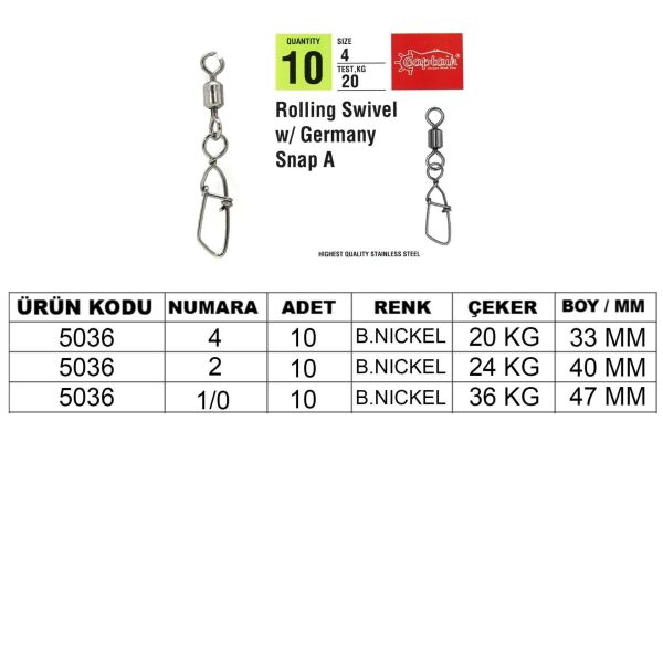 Captain 5036 Germany-A Klips 10lu Paket Black Nikel