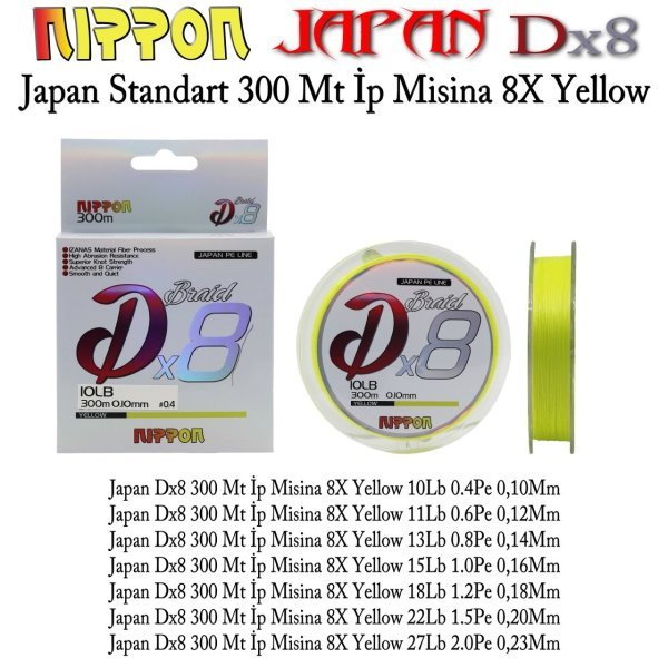 Japan Dx8 300 Mt İp Misina 8X Yellow 0,23 mm