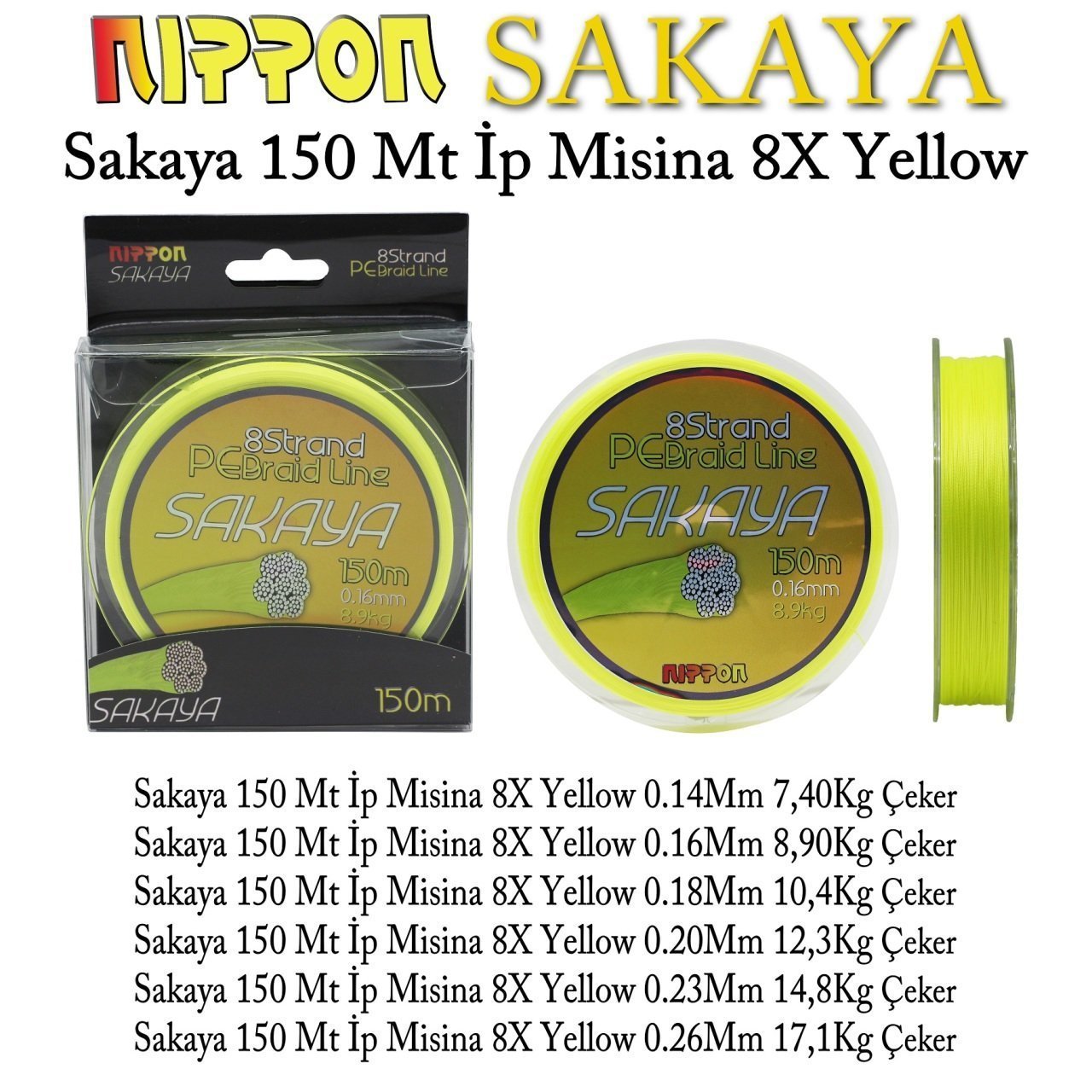 Sakaya 150 Mt İp Misina 8X Yellow 0,16 mm