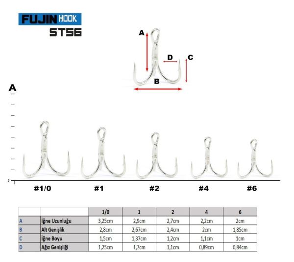 Fujin ST56 Üçlü Maket Balık İğnesi Nickel 