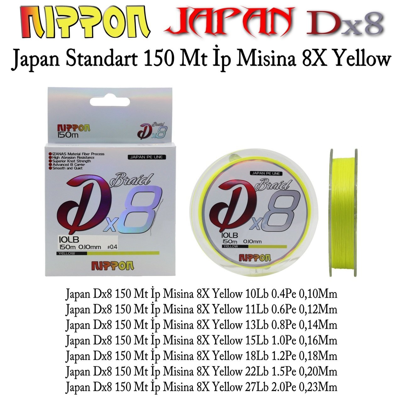 Japan Dx8 150 Mt İp Misina 8X Yellow 0,12 mm