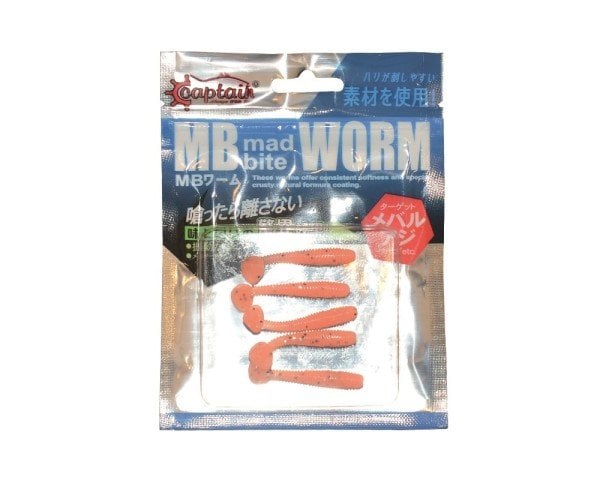 Captain 3522 Mad Bite Worm T Tail 3.6cm Aromalı LRF Silikon Yem 5'li Set Turuncu