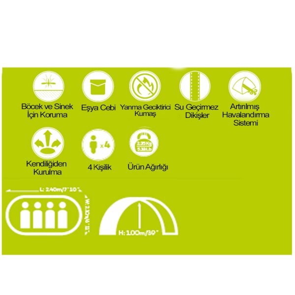 Pavillo 68087 Coolmount 4 Kişilik Çadır (210*240*100cm)